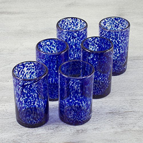 NOVICA-Artisan Crafted Clear Blue Hand Blown Recycled Glass Tumbler Glasses - Set of 6 
