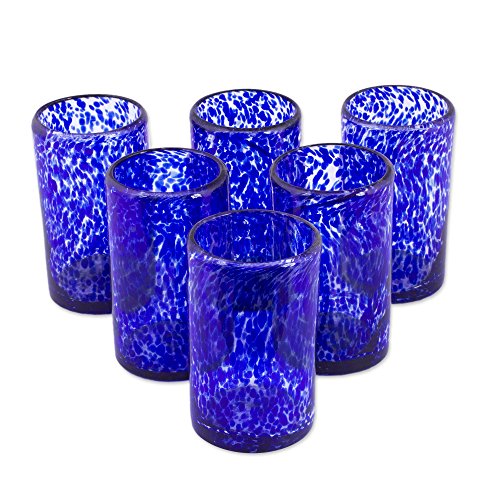 NOVICA-Artisan Crafted Clear Blue Hand Blown Recycled Glass Tumbler Glasses - Set of 6 