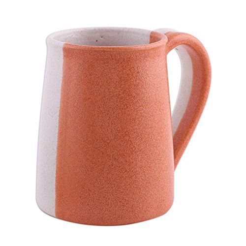 NOVICA-Beige and Orange Ceramic Mug 