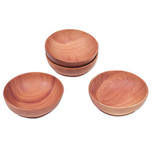 NOVICA-Brown Hand Made Wood Condiment Bowls 