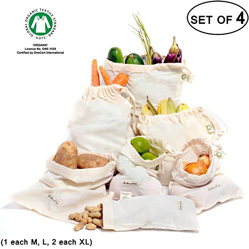 All Cotton and Linen-Reusable mesh produce bags - Set of 3 