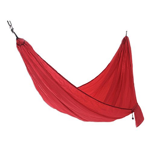 NOVICA-Parachute Hammock in Red with Hanging Accessories - Uluwatu Red