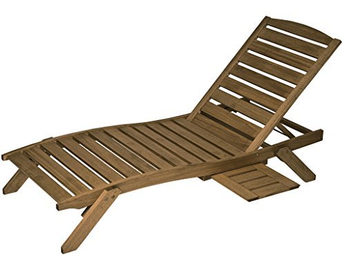 Butzke-Mestra Hardwood Outdoor Patio Chaise Lounge with Tray - Brown