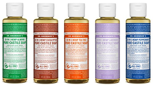 Dr. Bronner's-Gift Set Castile Liquid Soaps in Almond, Eucalyptus, Tea Tree, Lavender, and Peppermint