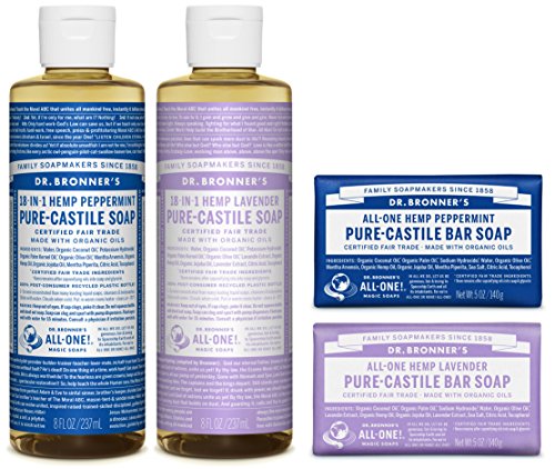 Dr. Bronner's-4 Piece Peppermint and Lavender Gift Set Castile Bar Soaps
