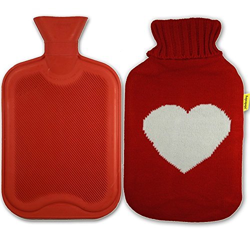 Aquapapa-Natural Rubber Hot Water Bottle with Heart Knit Cover