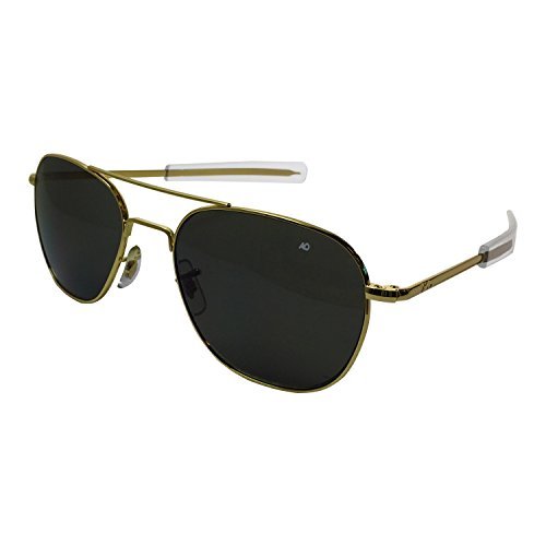 AO Eyewear-AO Eyewear American Optical - Original Pilot Aviator Sunglasses with Bayonet Temple and Gold Frame, Color Correct Grey Polycarbon​ate Lens