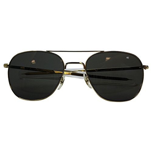 AO Eyewear-AO Eyewear American Optical - Original Pilot Aviator Sunglasses with Bayonet Temple and Gold Frame, Color Correct Grey Polycarbon​ate Lens